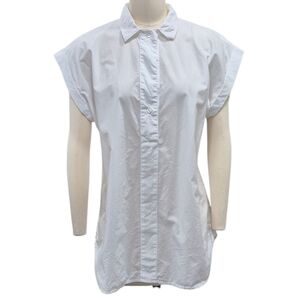 J Crew popover tunic top women's 10 Tall white cotton 2-button rounded hem